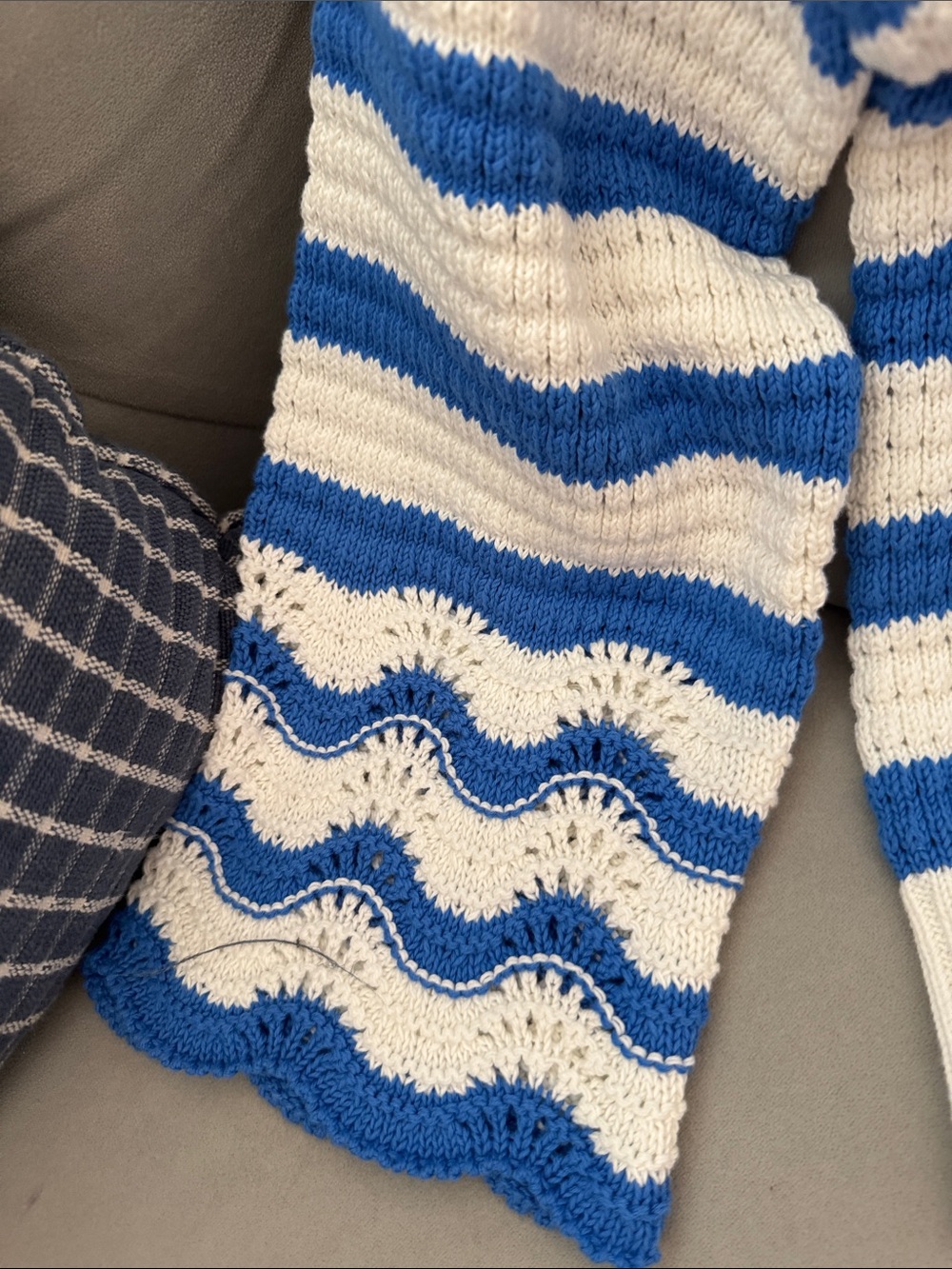 J. Crew Ivory Crewneck Sweater with Blue Stripes - Picture 4 of 7